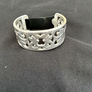 Tous 925 Silver Cuff Carved Bear with Black Strap